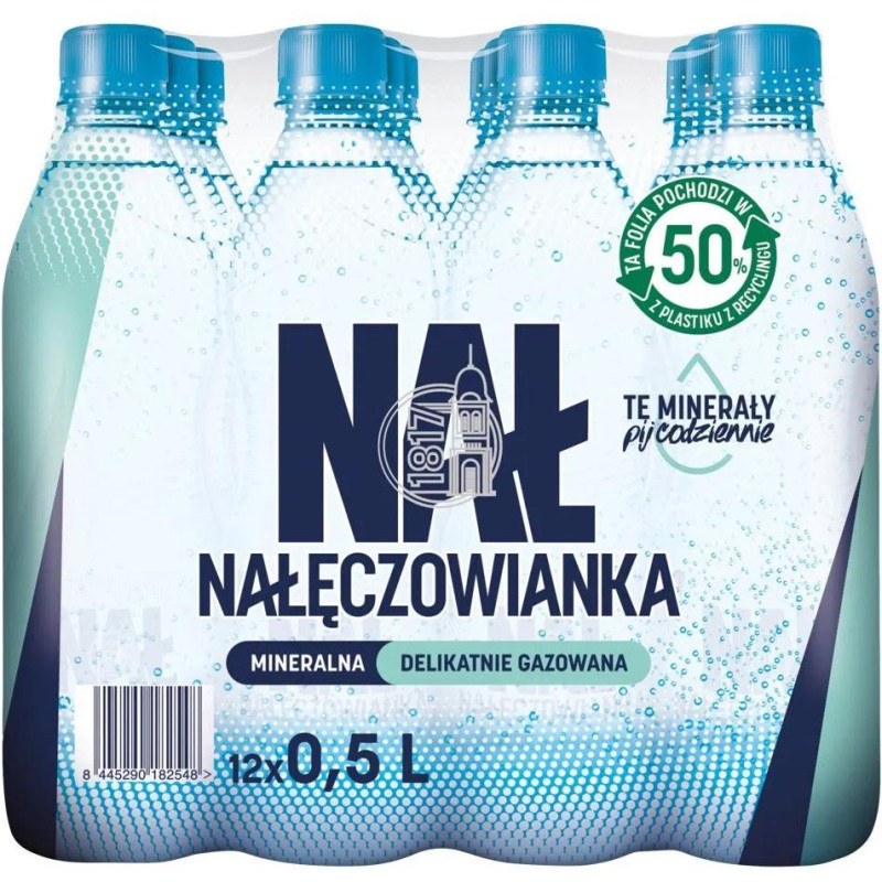 Woda mineralna NAŁĘCZOWIANKA 0.5L (12szt) delikatnie gazowana z kaucją