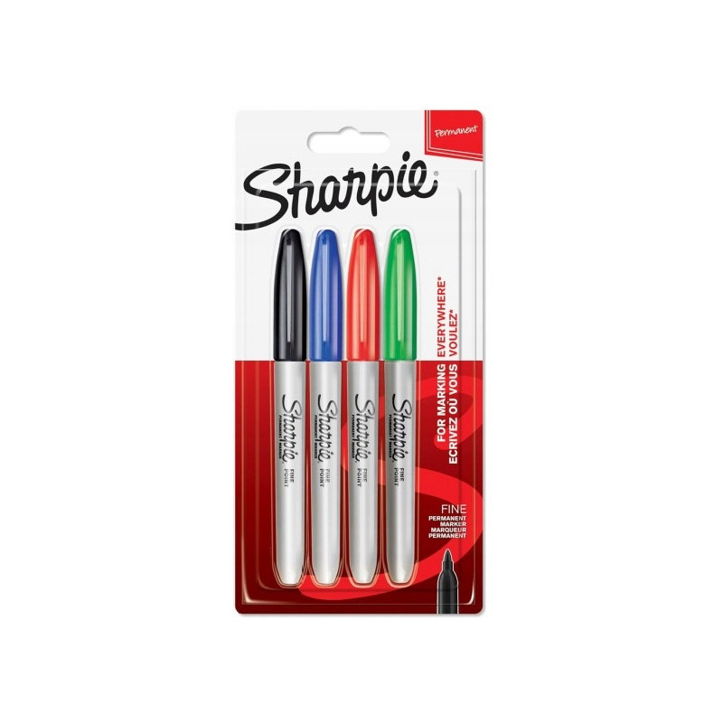 Marker SHARPIE FINE 4 kolory blister - czerwony, zielony, niebieski, czarny 1985858
