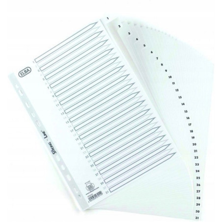 Przekładki numeryczne do segregatora A4 1-31 białe PP 100204793 OXFORD