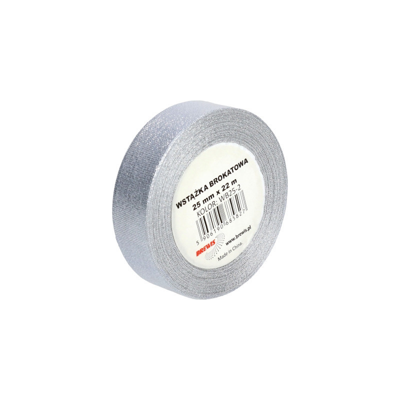 Wstążka brokatowa srebrna 25mm WB25-2 BREWIS