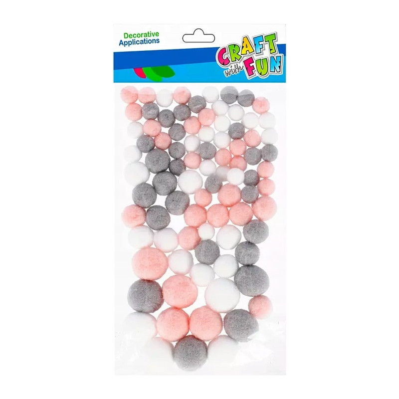 Pompony mix kolorów i rozmiarów pastelowe 90szt. CRAFT WITH FUN 501476