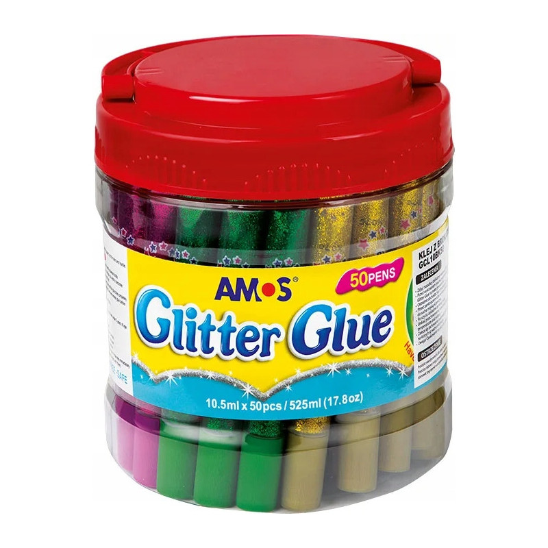 Klej z brokatem AMOS GCL10BK50 10.5ml 6kol-50sztuk w wiaderku 170-2220