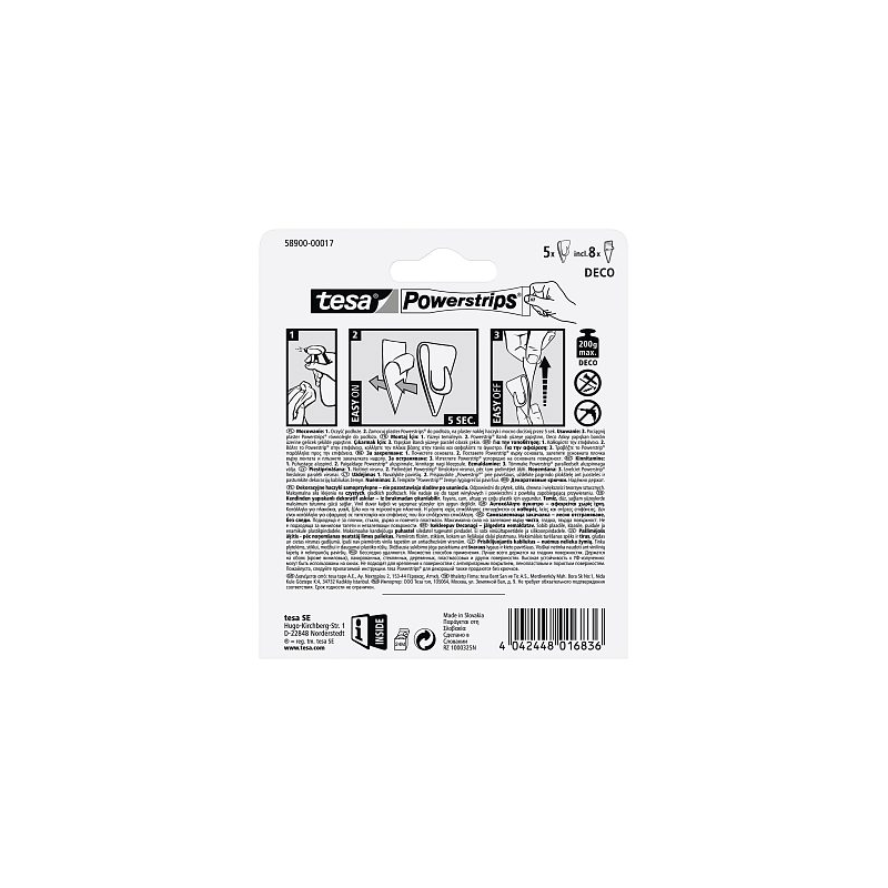 Plastry samop. 8szt.+Haczyki 5szt.TESA POWERSTRIPS Deco 58900-00017-0