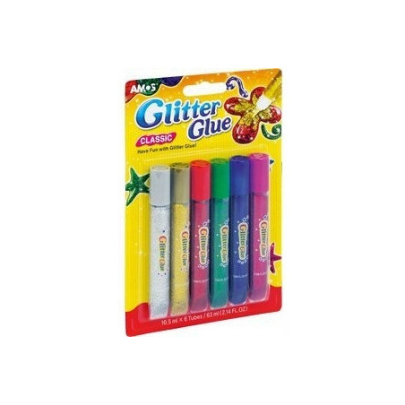 Klej z brokatem AMOS GCL 10B6 - 10.5ml x6 kolorów 170-1031