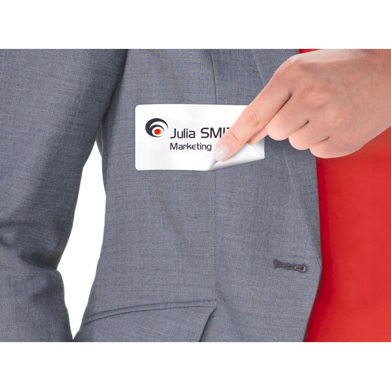 Identyfikator do zadruku 80x50mm 120g samoprzylepny biały sztuczy jedwab L4785-20 AVERY ZWECKFORM