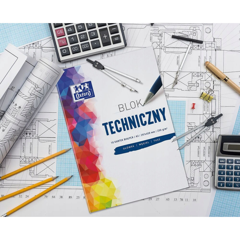 Blok techniczny szkolny A3 biały 10 kartek 250g 400093232 OXFORD