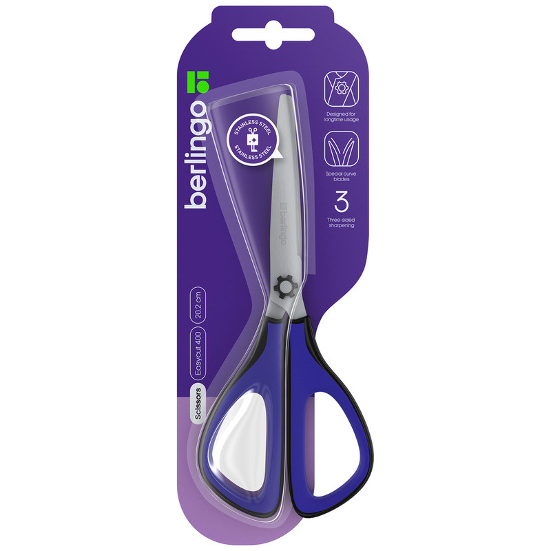 Nożyczki 20cm Easycut 400 soft grip 3D niebieskie 334934 BERLINGO