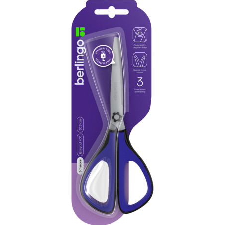 Nożyczki 20cm Easycut 400 soft grip 3D niebieskie 334934 BERLINGO