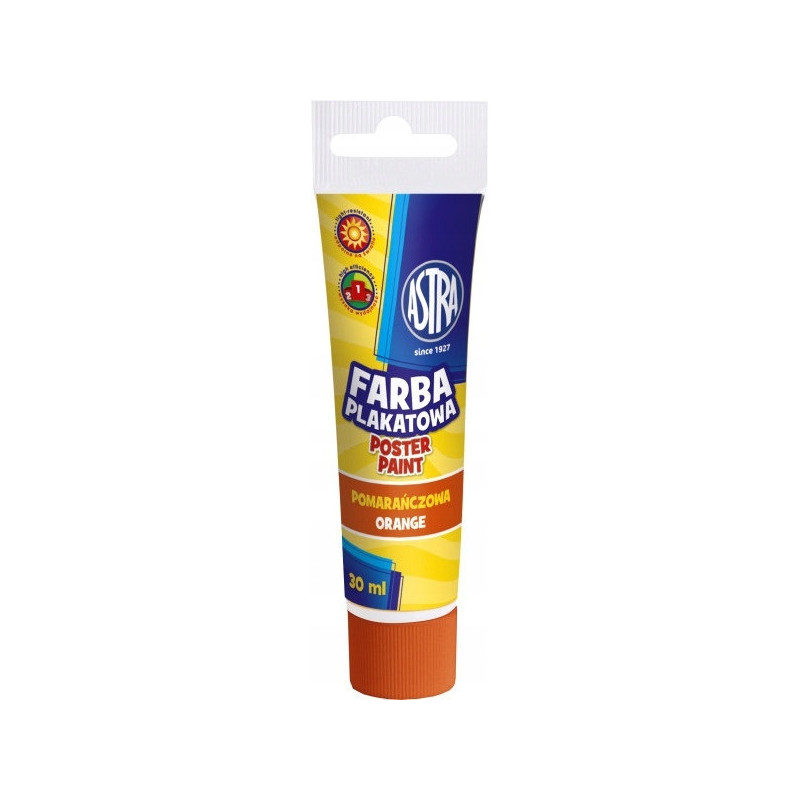 Farba plakatowa w tubkach 30ml szkolna pomarańczowa 301107001 ASTRA