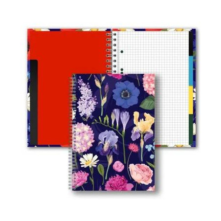 Brulion B5 w twardej oprawie w spirali z przekładkami 160k kratka Hortensja TT9407 PENMATE