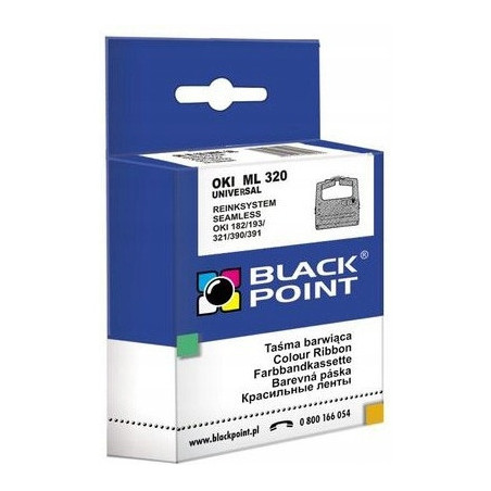 Taśma BLACK POINT (KBPO320) czarna nylon 8mm/1,8m zamiennik OKI (09002303) ML320/182/391