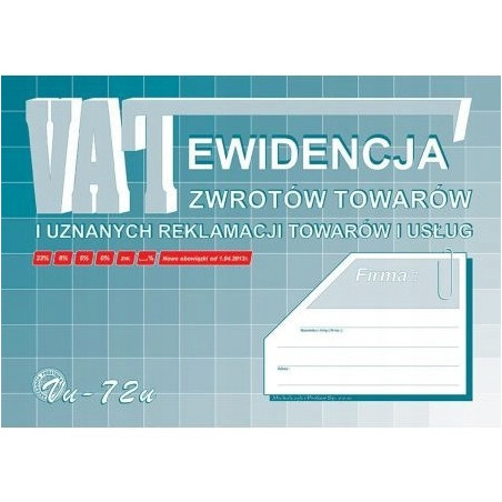 Vu72-u Ewidencja VAT zwrot tow.i uznan. reklamacji A4 Michalczyk i Prokop