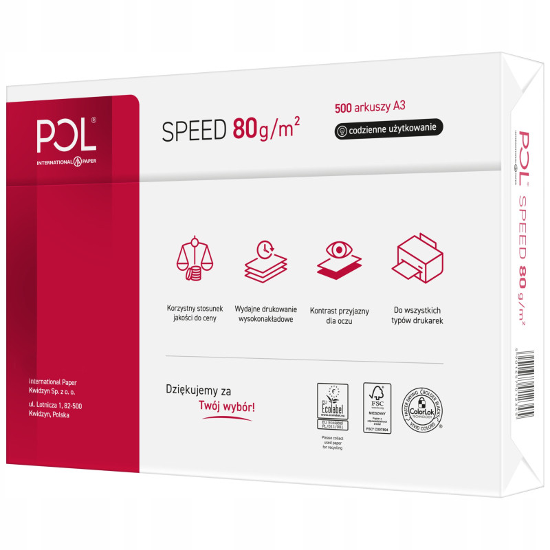 Papier ksero A3 80g POLSPEED ( 5 ryz) klasa białości CIE153