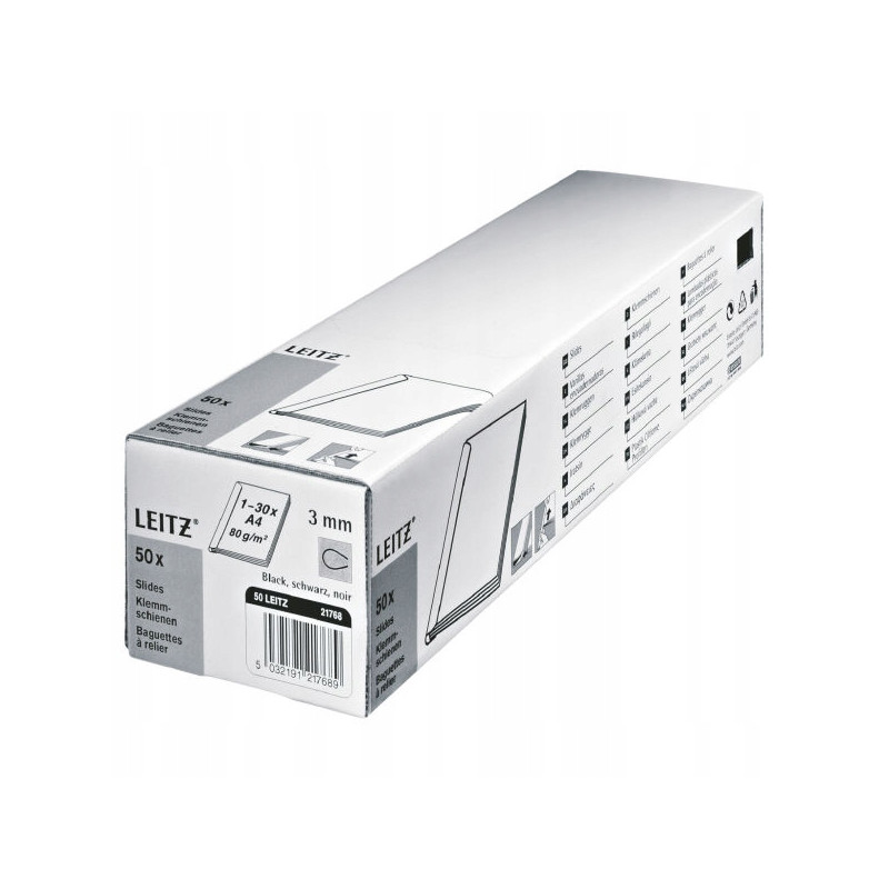 Grzbiety wsuwane LEITZ A4/3mm czarny do 30 kartek 50szt 21768