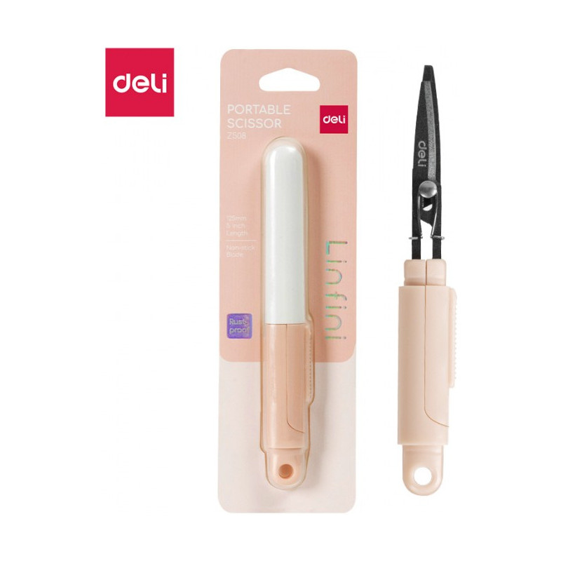 Nożyczki kompaktowe w bezpiecznym etui Linfini różowe EZ508P DELI