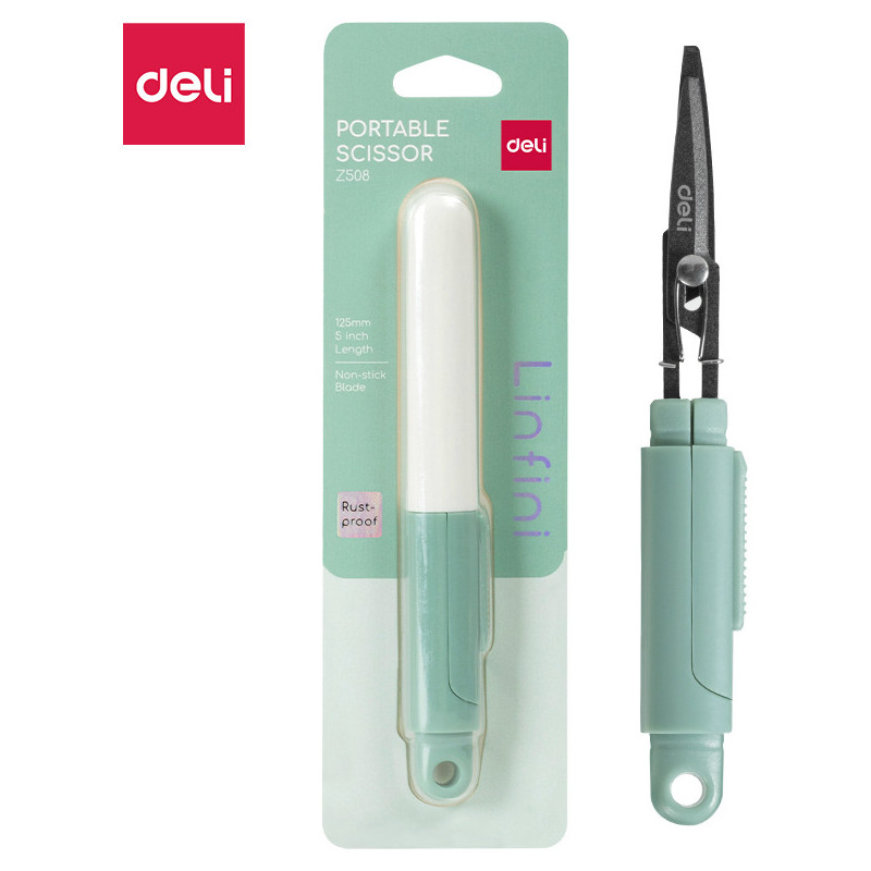 Nożyczki kompaktowe w bezpiecznym etui Linfini zielone EZ508GR DELI