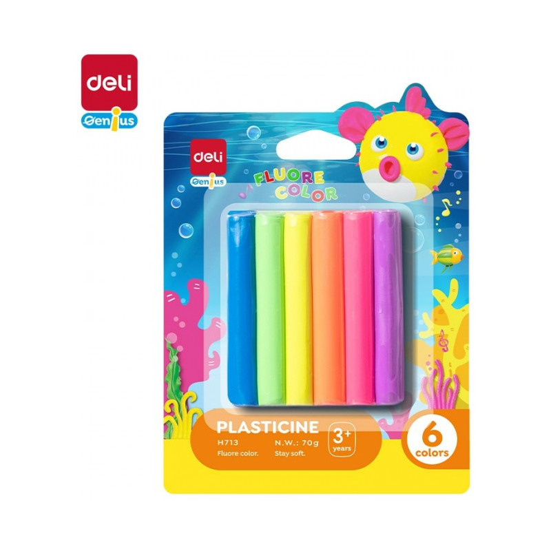 Plastelina 6 kolorów fluorescencyjne EH713 DELI
