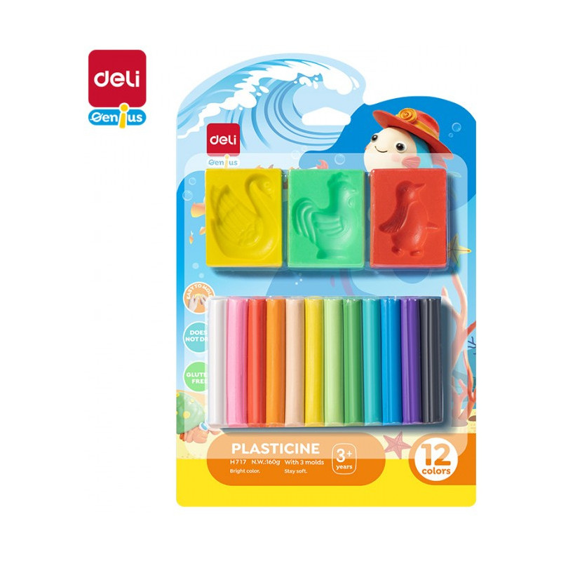 Plastelina 12 kolorów - zestaw z foremkami EH717 DELI