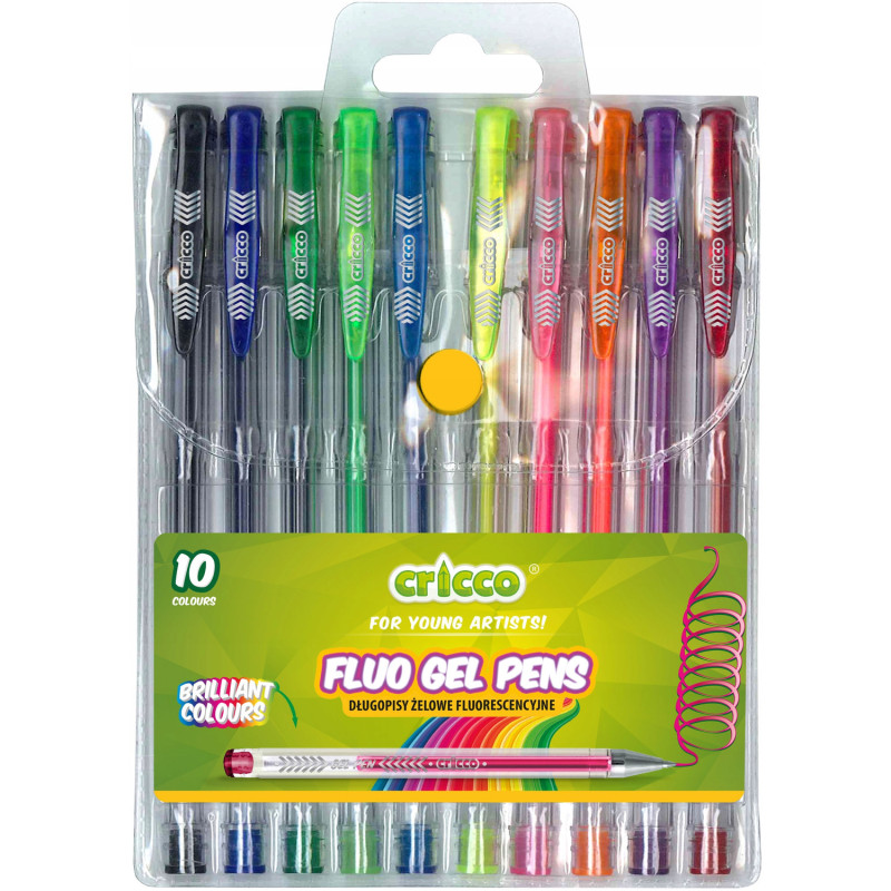 Długopis żelowy fluorescencyjny CRICCO 10kolorów w etui CR816W10 BF