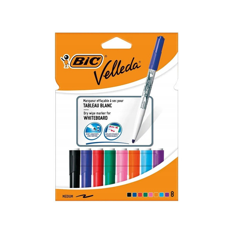 Marker VELLEDA 1741 suchościeralny mix kol. 8szt. okrągła końcówka 503844 BIC