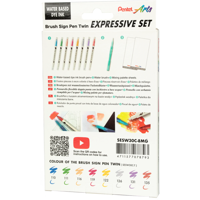 Pisak BRUSH SIGN PEN TWIN MANGA kpl.8szt. SESW30C-ST8MGPL PENTEL