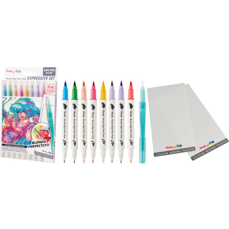 Pisak BRUSH SIGN PEN TWIN MANGA kpl.8szt. SESW30C-ST8MGPL PENTEL