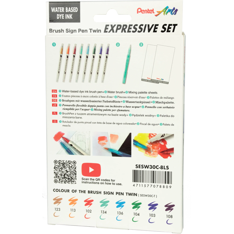 Pisak BRUSH SIGN PEN TWIN LANDSCAPE kpl. 8szt. SESW30C-8LS PENTEL