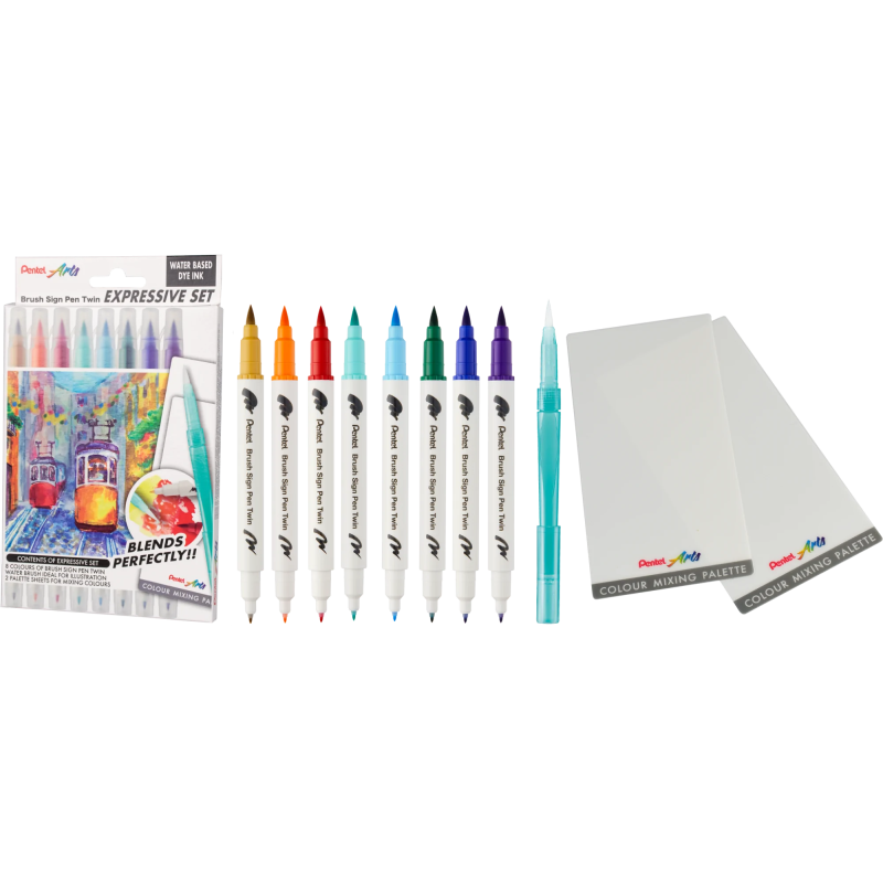 Pisak BRUSH SIGN PEN TWIN LANDSCAPE kpl. 8szt. SESW30C-8LS PENTEL