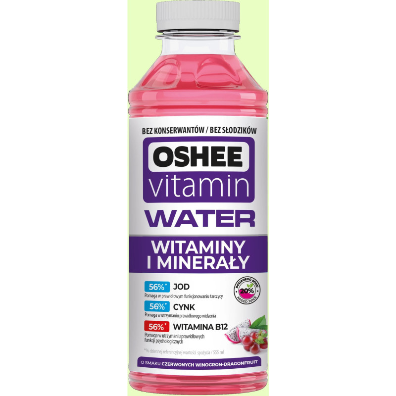 Napój OSHEE VITAMIN WATER Witaminy i Minerały o smaku czerwonych winogron/dragonfruit 555ml z kaucją