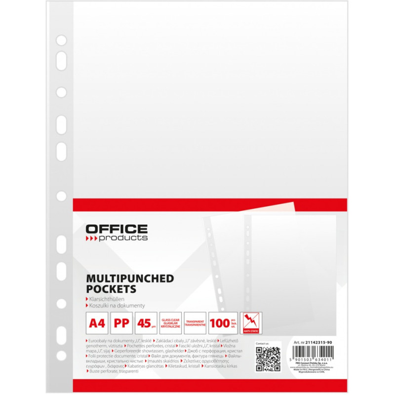 Koszulki krystaliczne na dokumenty PP A4 45mikr. (100szt.) 21142315-90 OFFICE PRODUCTS