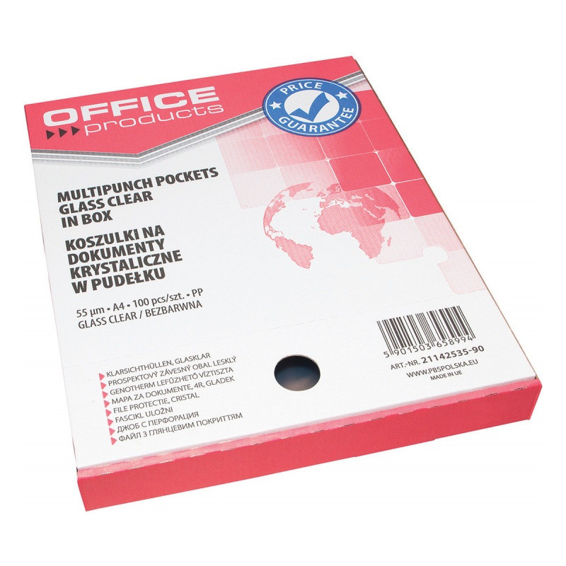 Koszulki krystaliczne na dokumenty PP A4 55mikr. (100szt.) w pudełku 21142535-90 OFFICE PRODUCTS