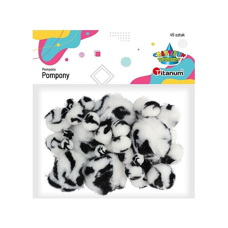 Pompony akrylowe A45 ANIMAl biało-czarne 338522