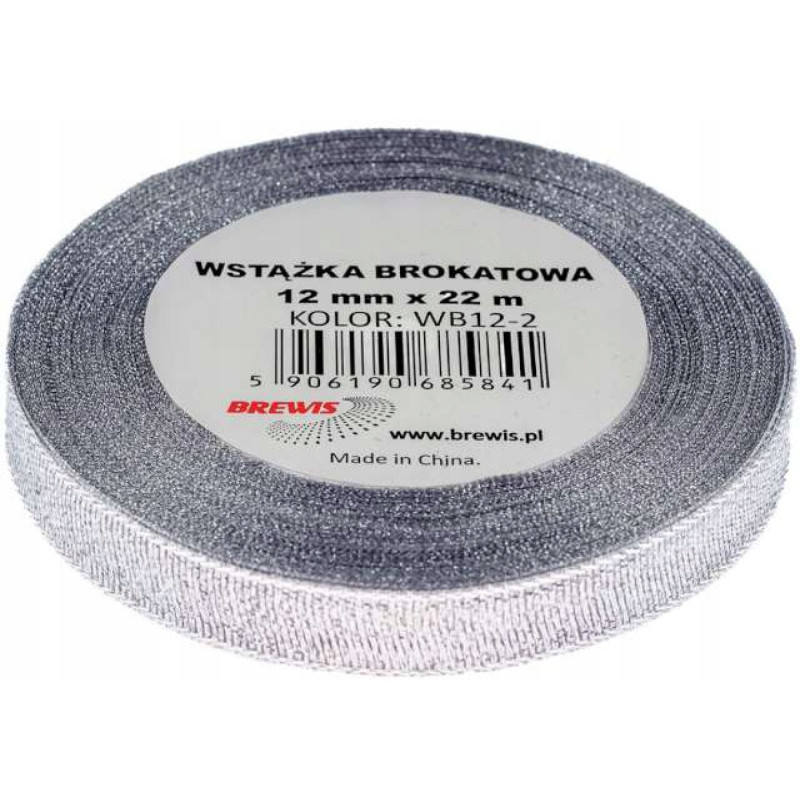 Wstążka brokatowa 12mm/22m wb12-2 srebrna BREWIS