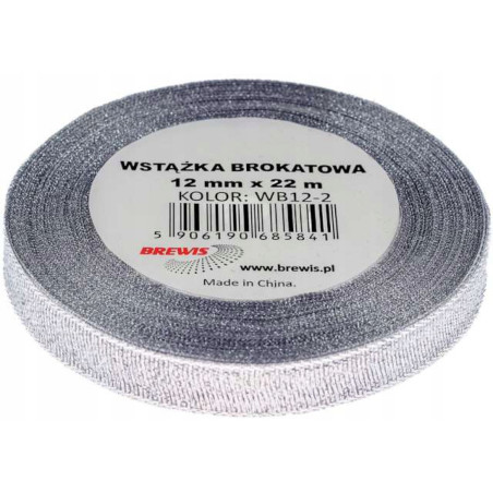 Wstążka brokatowa 12mm/22m wb12-2 srebrna BREWIS