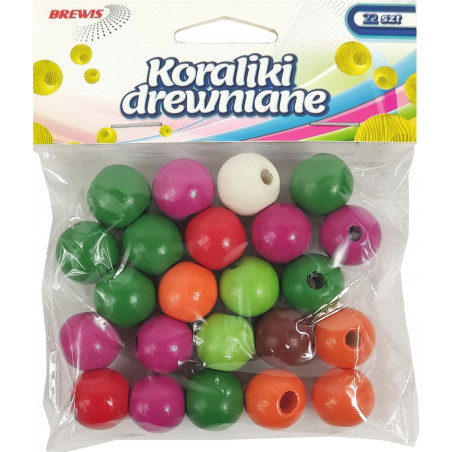 Koraliki drewniane 16mm mix kolorów (22 sztuk - 29g) KD16-2 BREWIS