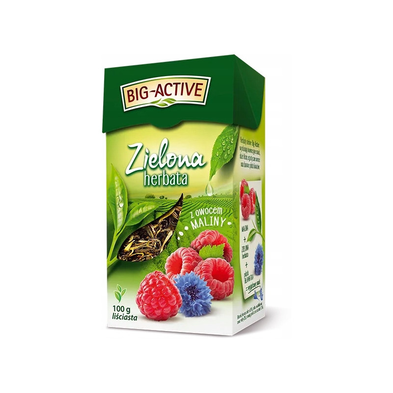 Herbata BIG-ACTIVE zielona liściasta 100g z owocem maliny