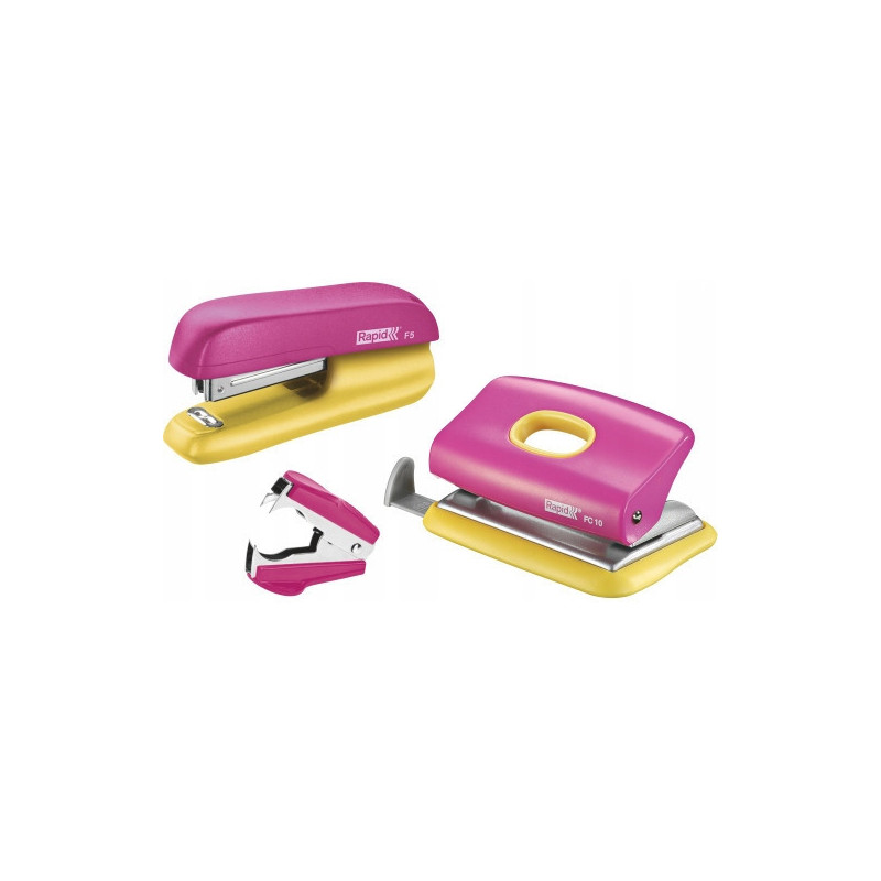 Zszywacz F5 i Dziurkacz FC10 RAPID No10 10kartek różowy/żółty 5000371