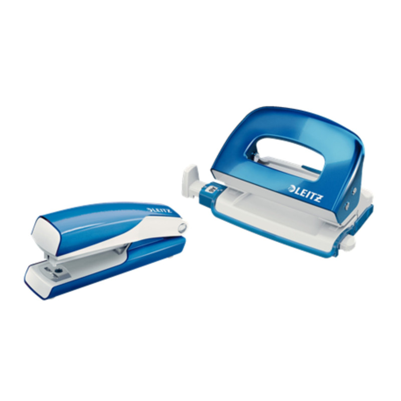 Zszywacz + dziurkacz LEITZ WOW mini 10 kartek niebieski metalik 55612036