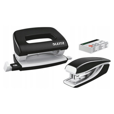 Zszywacz + dziurkacz LEITZ WOW mini 10 kartek czarny metalik 55612095