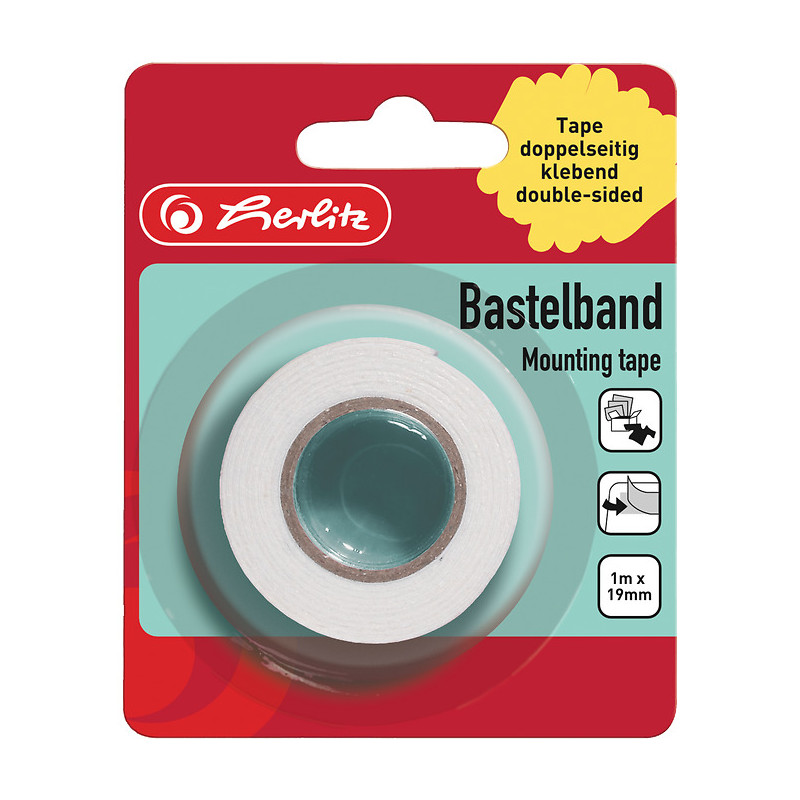 Taśma klejąca dwustronna piankowa 1m x 19mm biała, blister 300000645 HERLITZ
