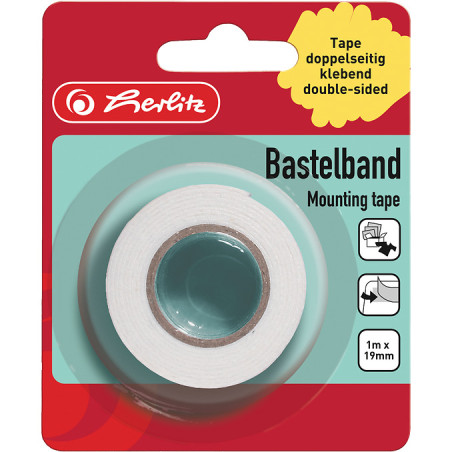 Taśma klejąca dwustronna piankowa 1m x 19mm biała, blister 300000645 HERLITZ