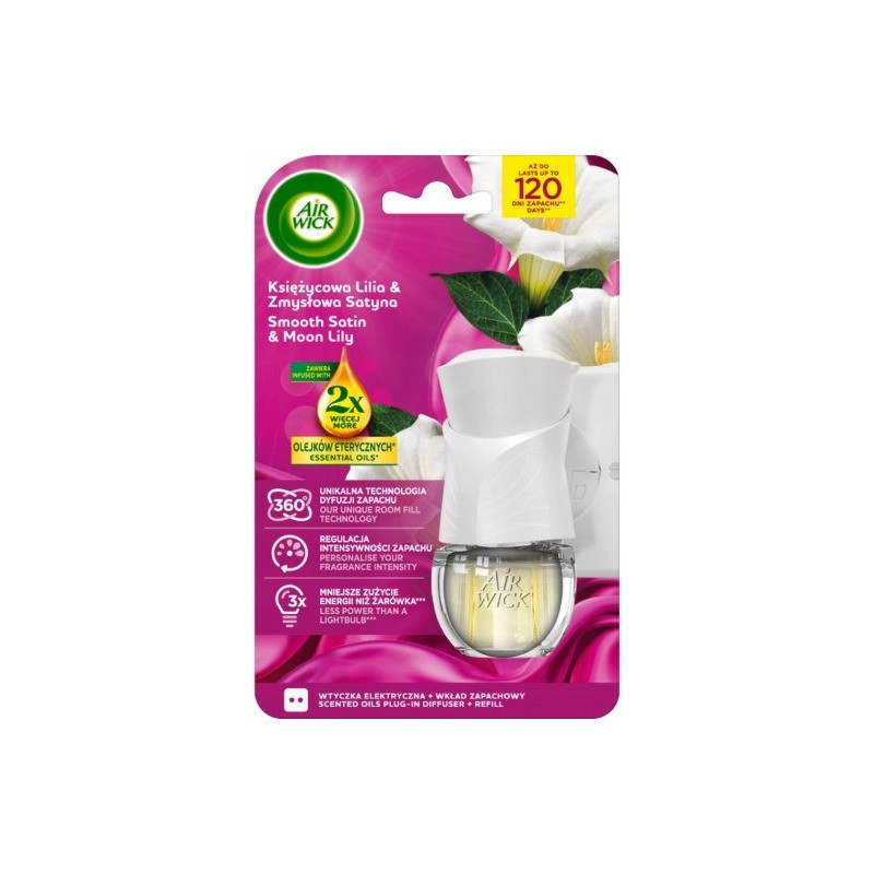 Odświeżacz AIR WICK elektryczny komplet 19ml Księżycowa Lilia & Zmysłowa Satyna