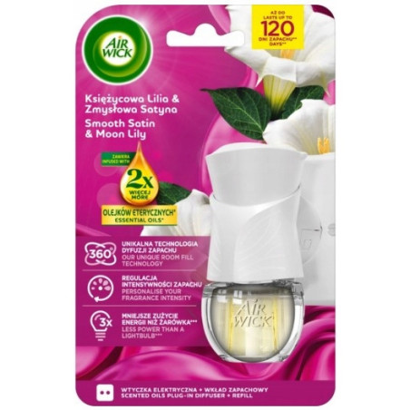Odświeżacz AIR WICK elektryczny komplet 19ml Księżycowa Lilia & Zmysłowa Satyna