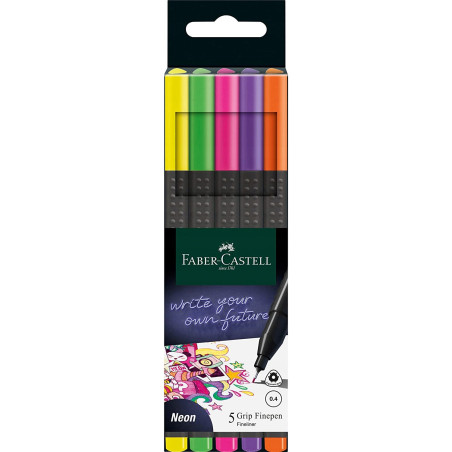 Cienkopisy GRIP 5 kolorów neonowych 151603 FABER-CASTELL