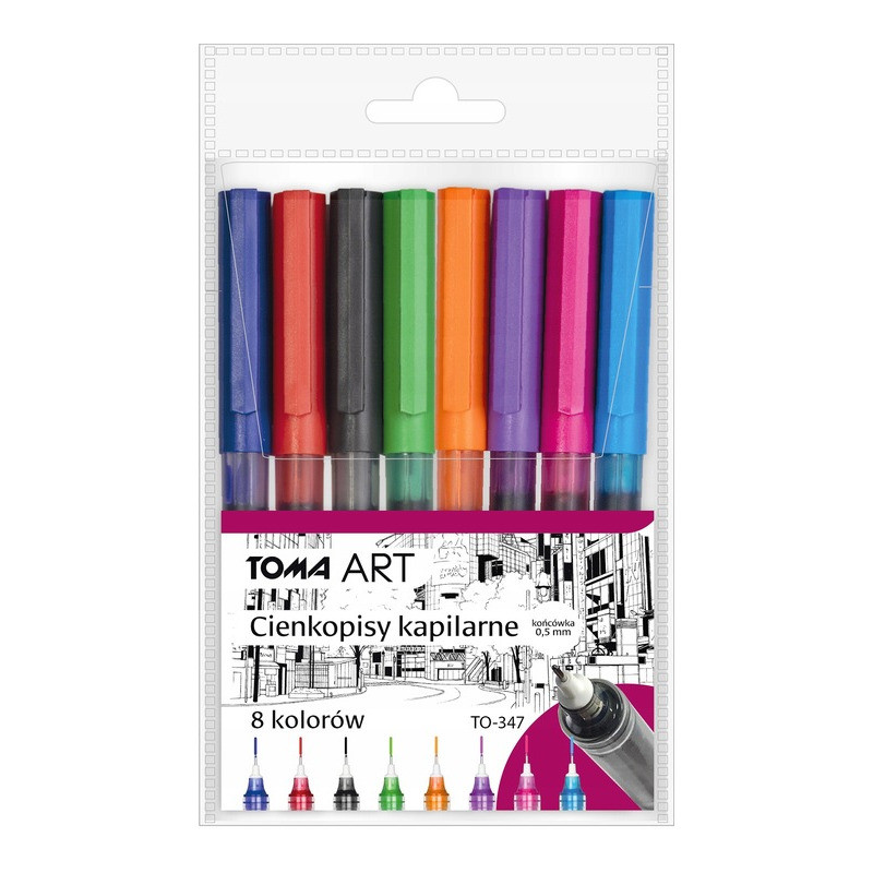 Cienkopisy kapilarne 0,5mm 8 kolorów TO-347 TOMA