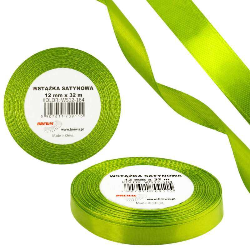 Wstążka satynowa 12mm/32m WS12-184 zieleń wiosenna BREWIS