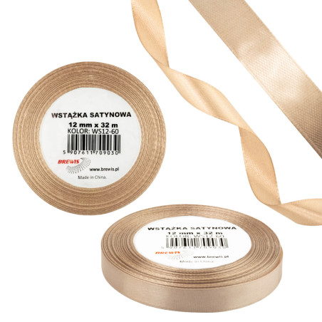 Wstążka satynowa 12mm/32m WS12-60 tan BREWIS