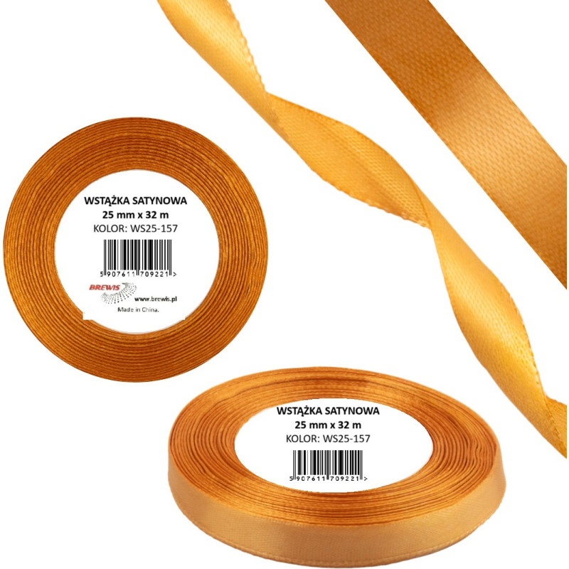 Wstążka satynowa 25mm/32m WS25-157 nagietkowy BREWIS