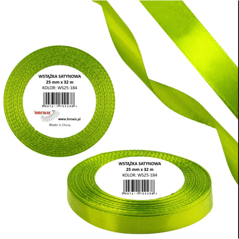 Wstążka satynowa 25mm/32m WS25-184 zieleń wiosenna BREWIS