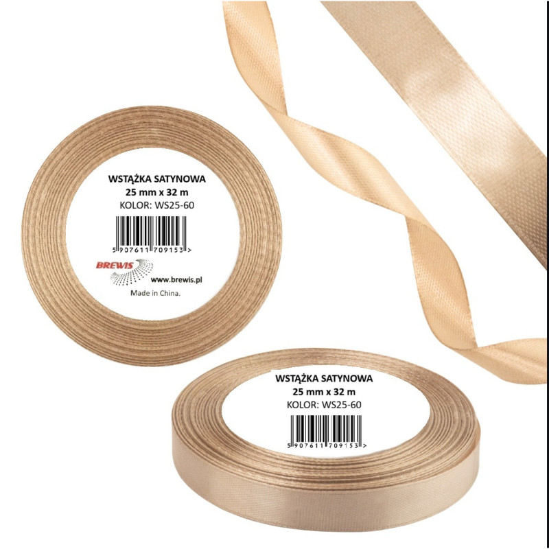Wstążka satynowa 25mm/32m WS25-60 tan BREWIS